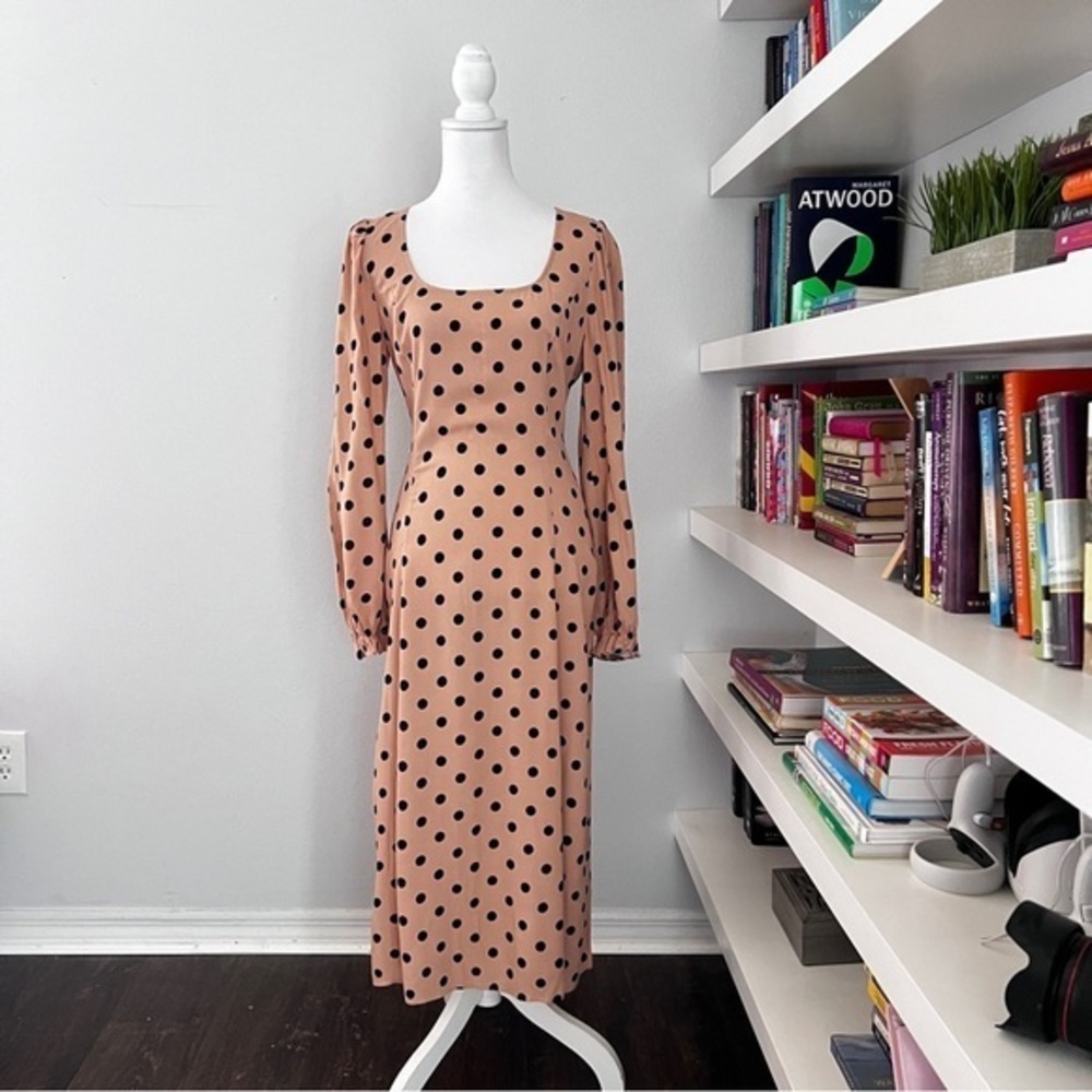 Reformation Tan Polka Dot Midi Dress
